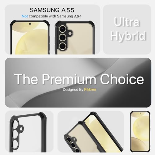 Image of Outlouders Back Cover for Samsung Galaxy A55 5G | Ultra Hybrid Transparent | Full Camera Protection | Raised Edge | Crystal Clear Bumper Case (Black)