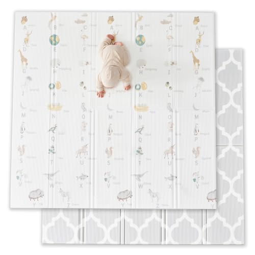 Image of Fortella Extra Large Foam Baby Play Mat, 71.5x70 in Reversible & Waterproof | 0.6" Thick Foldable Playmat for Playpen; Certified Non-Toxic; Travel Case Included; for Tummy Time/Crawling, Indoor & Outdoor