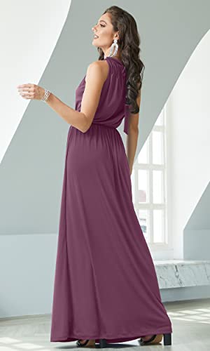 Image of KOH KOH Plus Size Womens Long Sleeveless Bridesmaid Halter Neck Wedding Party Guest Flowy Slimming Semi Formal Elegant Gala Ball Evening A-line Tall Gown Maxi Dress, Plum Dark Purple 4XL 26-28