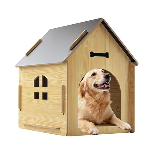 木製犬小屋,取り外し可能な犬小屋 窓付き | 屋外猫小屋 窓付き - 子犬 子猫 用 室内 バルコニー ガーデン テラス パティオ 庭