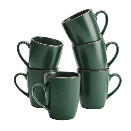 famiware Venus Coffee Mugs for 6, 14 oz Mug Set, Dringking Cup with Handle for Coffee, Tea, Cocoa, Milk, Dark Green