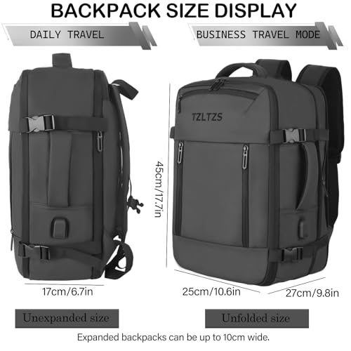 Travel Backpack, Carry-on Backpack Bag Luggage, 17.3Inch Laptop Backpack with USB Charging Port&Shoes Compartment, Anti Theft Waterproof, Casual Daypack for School Weekender Business Trip,Black2