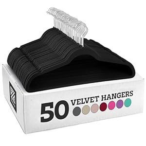 Zober Velvet Hangers 50 Pack – Heavy Duty Black Hangers for Coats, Pants & Dress Clothes – Non Slip Clothes Hanger Set – Space Saving Felt Hangers for Clothing