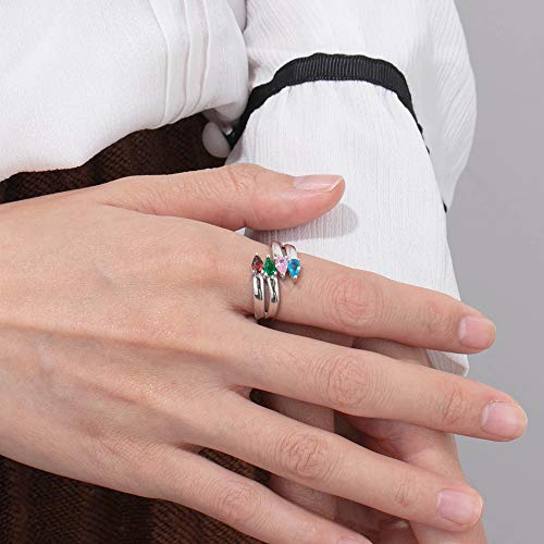 kaululu Personalized Sterling silver Mother Rings for Women Size 6/7/8/9 Thick Ring for Grandma With Birthstone Charms 1-6 Names Engraved Custom Wedding Rings4