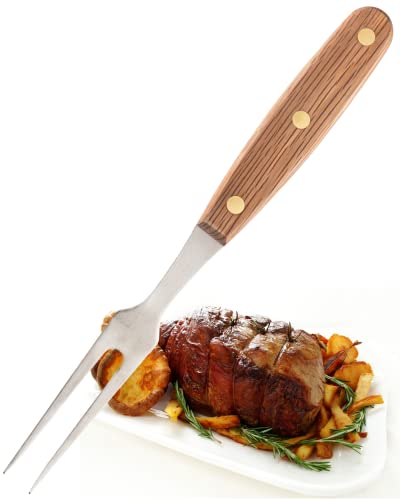 Heritage Oak 6in Carving Fork - Made in Sheffield by Taylors Eye Witness. 15cm Long High Carbon Steel Tines/Prongs. Brass Rivets. Full Tang Construction. Ergonomically Designed Wooden Oak Handle.