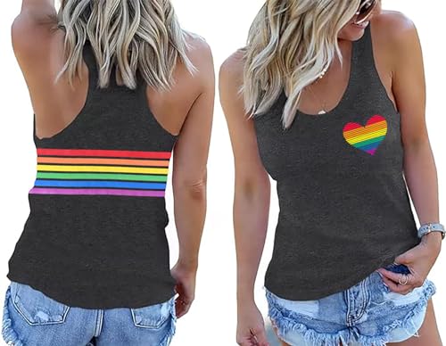 BINLANHANAT Pride LGBTQ Tank Top Women Love Heart Rainbow Flag Tshirt Lesbian Pride Top Sleeveless Graphic Vest Tee