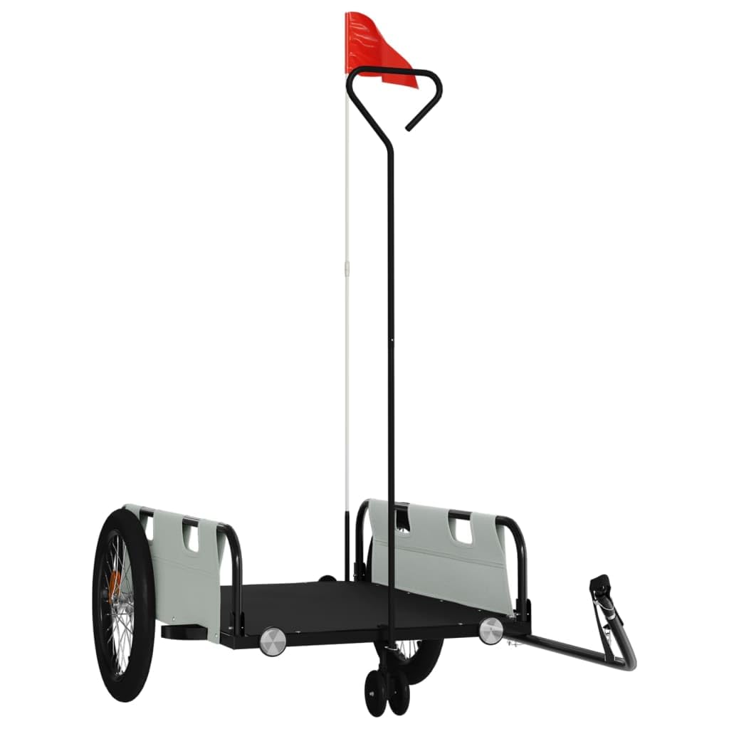 vidaXL Bike Trailer, Pet Cart Carrier for Small Dogs, Dog Bike Trailer with Flag, Dog Bicycle Wagon Cargo Bike, Grey and Black Oxford Fabric and Iron