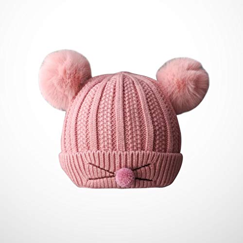 KESYOO Gorro de tricô com bola de cabelo bege gorro infantil design de gato, rosa, tamanho �nico