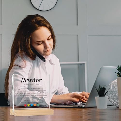 Image of Giftplease Mentor Plaque with Wooden Stand Personalized Gift for Mentor, Coach, Teacher, Appreciation Keepsake, Clear Desk Decor, Inspirational Thank You Gift, Office Table Display MP 67