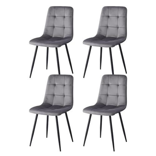 GrandCA HOME Juego de 4 Sillas de Comedor con Asiento Tapizado en Terciopelo Holandés, Sillas de Cocina Modernas con Patas de Metal, Gris-HL