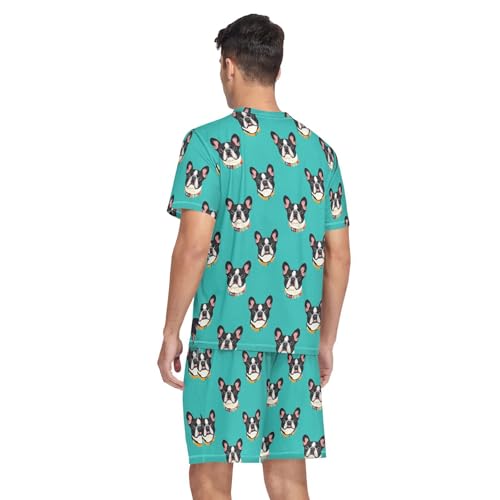 Bulldog Green Men’s Pajama Sets 2 Piece Short Sleeve Sleepwear with Printed Design2