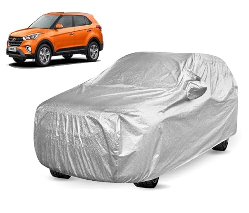 Image of Auto Hub Car Cover Compatible with Hyundai Creta (Model - 2024 to Till Date) with Mirror Pocket, Creta Car Cover Waterproof, Metallic Silver