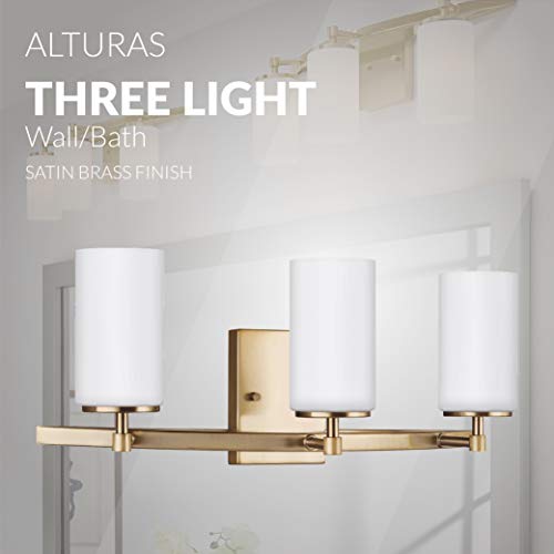 Image of Generation Lighting 4424603-848 Alturas Three - Light Wall /Bath Vanity Style Fixture, Satin Brass, 100 Total Watts, 9.125 Inch Height, 22 Inch Wide, Steel Construction