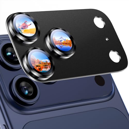 Image of Uyiton Compatible with iPhone 17 Pro Camera Lens Protector - [Not Easy to Break][Strong Adsorption][Case-Friendly] Metal Tempered Glass Rear Camera Screen Cover - Black Titanium