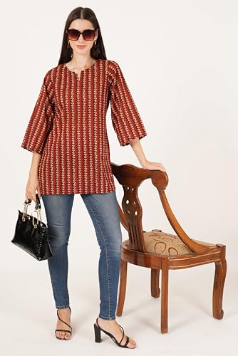 Image of Amazon Brand - Anarva Jaipuri Cotton Printed Short Kurti for Women