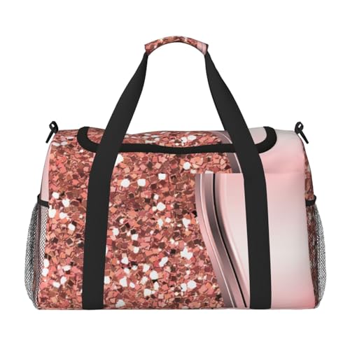 Rose Gold Sparkle Glam Bling Large Travel Duffle Bag – Durable Polyester Weekender with Hand Carry & Shoulder Strap for Sports & Outdoor