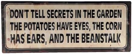 Outside Funny Garden Secrets Fence Sign Rustic Backyard Outdoor Patio Tin Metal Yard Art image 5