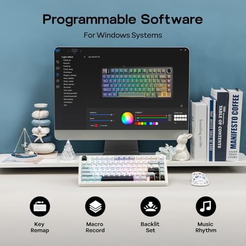EPOMAKER x Aula F75 Gasket Mechanical Keyboard, 75% Wireless Hot Swappable Gaming Keyboard with Five-Layer Padding&Knob, BT/2.4GHz/USB-C, RGB (Light Blue, LEOBOG Reaper Switch) - Image 7
