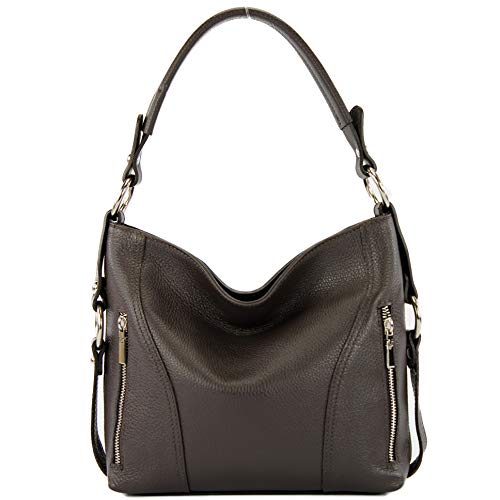 modamoda de - T202 - ital. Sac à bandoulière en cuir pour femme, chocolat noir, Medium