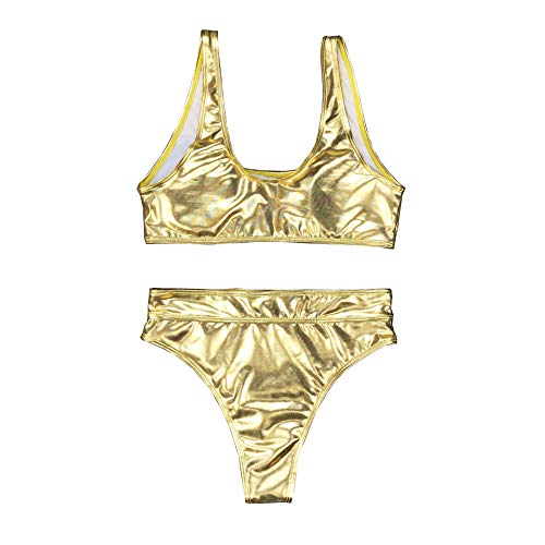 YAUASOPA Sexy Liquid Metallic Glitter Two Piece Push Up Swimsuit Female Shiny Solid High Cut Beachwear3