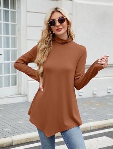 Image of JUSTFASHIONNOW Turtle Neck Shirts for Women Long Sleeve Fall Tunic Tops