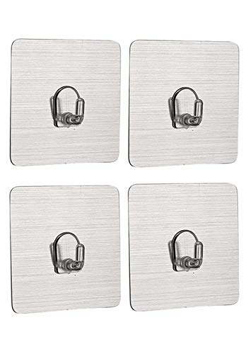 I bar 4 Pcs Adhesive Sticker Plastic Wall Hooks, Utility for Towel Bathrobe Coats, Waterproof and Oil Proof Nail Free Transparent Heavy Duty Wall, Ceiling Hanger (4 Pcs)