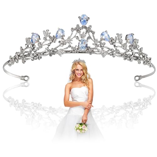 Dtoterul Tiara de Boda Novia Corona de Cristal Nupcial de la Boda Corona de Tiara de Cristal para Damas Accesorios de de Pelo Tiaras de Cumpleaños de Plata de