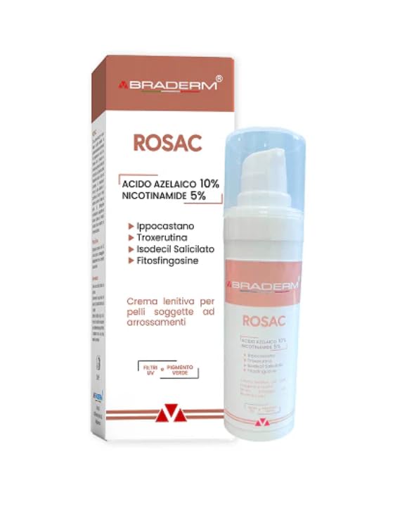 Braderm Rosac Crema Lenitiva, 10% Acido Azelaico, 5% Nicotinamide, per Pelle Sensibile e Arrossamenti