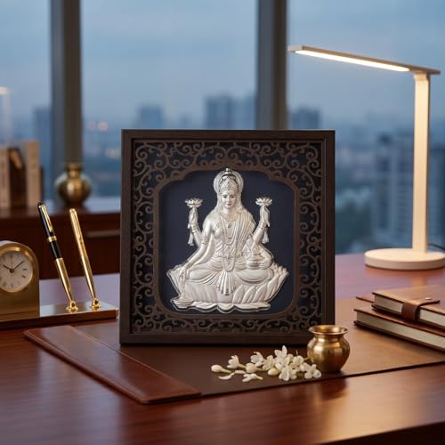 Image of Silver Plating Laxmi Frame | Divine Home Decor | Wall Mount Square PhotoFrame for Gift, Wooden SquarePhoto for Temple | hangingframe (6.50 inch x 6.50 inch Inch)