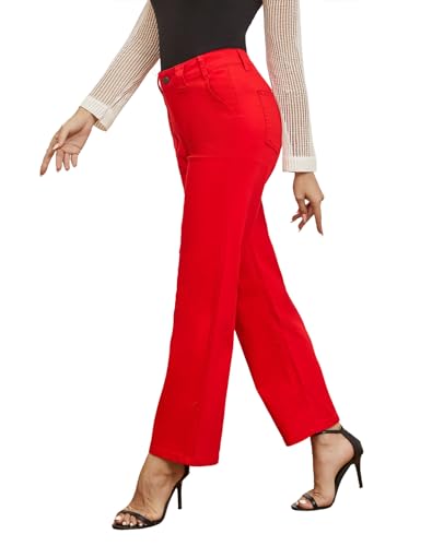 Women's Straight Leg Petite Jeans High Waisted Stretchy Cropped Denim Ankle Pants4