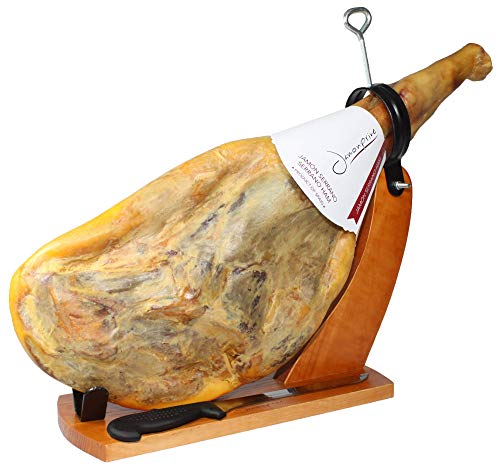 Serrano Ham Bone In From Spain 15-17 Lb + Ham Stand + Knife + Ham Cover + Ham Tongs - Cured Spanish Jamon Made With No Nitrates Or Nitrites #TOP1