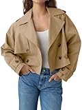 Tankaneo Womens Cropped Trench Coat Lapel Double Breasted Short Jacket Outwear