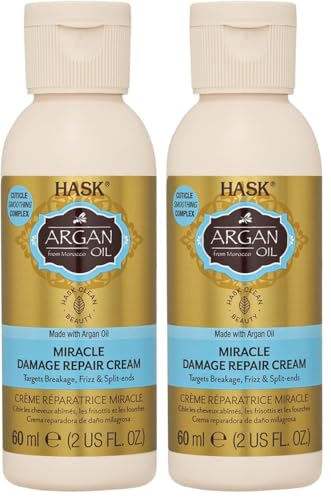 HASK Argan Oil Miracle Damage Repair Cream for all hair types, colour safe, gluten-free, sulfate-free, paraben-free - 1 60mL Bottle (Pack of 2)