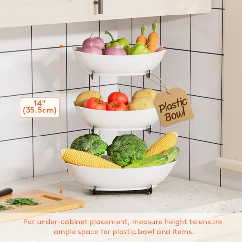 Lifewit Plastic Fruit Bowl for Kitchen Counter, 3 Tier Fruit Basket with Black Metal Stand, Tiered Fruit Holder for Countertop Serving Tray for Vegetable/Dessert in Party 28 x 21 x 35cm/11 x 8.4 x 14 by Lifewit - Image 6