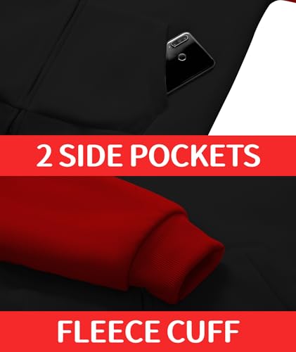 Mens Fleece Hoodies Zip Up Warm Thick Winter Jacket Black and Red - image 6