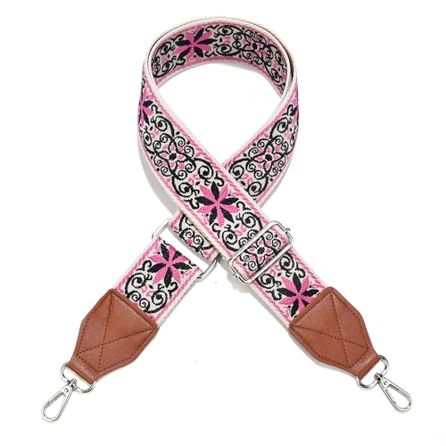 Image of LEMEDE Purse Strap,2 inch Leather End Shoulder Strap Adjustable Replacement,Retro Jacquard Multi-pattern Crossbody Bag Straps