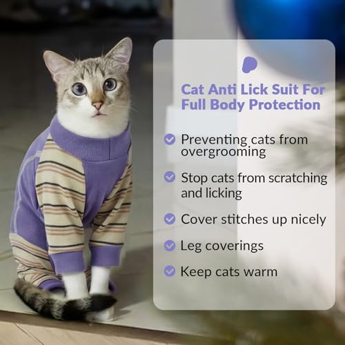 Ropa para gatos post operatorio suave con función anti lamida morado L 6