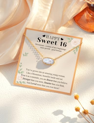 HGDEER Natural Moonstone Necklace Birthday Gift for Women Girls, A Stone of New Beginnings Strength and Inner Growth, Meaningful Jewelry with Quote Card2