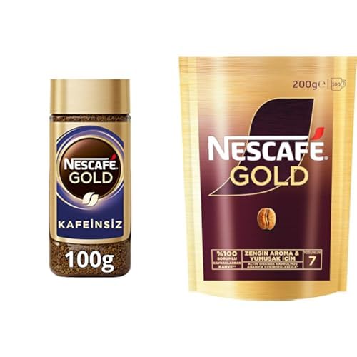 NESCAFÉ Gold Kafeinsiz Çözünebilir Kahve Cam, 100 g ve Gold Çözünebilir Kahve Ekopaket, 200 g