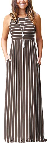 Image of EUOVMY Women's Sleeveless Dress Casual Plain Loose Summer Long Maxi Dresses with Pockets