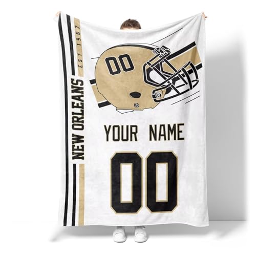 Image of New Orleans Throw Blanket Custom Name and Number Personalized Gifts for Men and Women