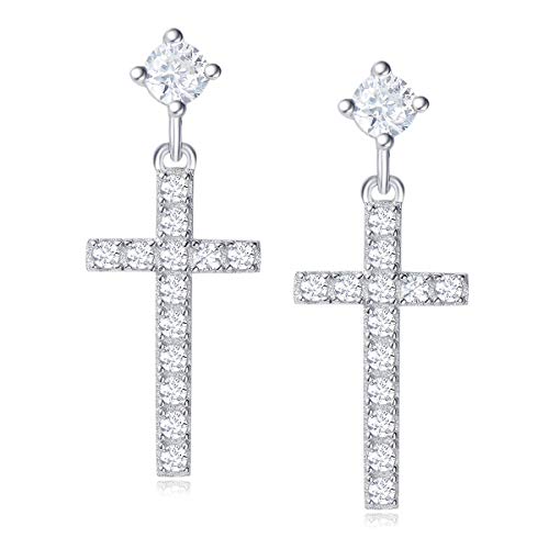 Boucles d'oreilles croix pendantes en argent 925 de prestige et oxydes éclatants