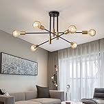 Lightess Chandeliers Ceiling Light Sputnik Chandelier 6 Lights, Black and Gold Metal E27 Pendant Light for Living Room Bedroom Kitchen, Max 40W(Not Include Bulb)