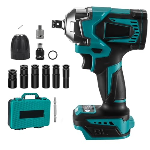 AHWOiHS llave de impacto con batería de 700 Nm, compatible con batería de litio de 18 V-21 V, sin escobillas, eléctrica, 6 llaves de vaso y luz LED