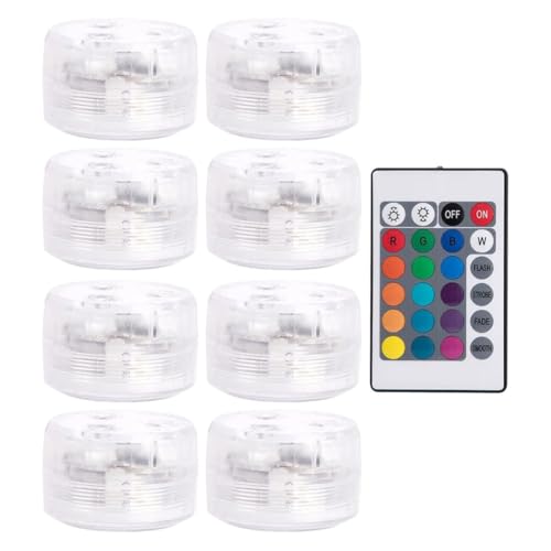 Housoutil Luces Led Subacuáticas para Piscina y Fuente con Control Remoto, 8 Piezas, Impermeables Ip68, Abs Transparente, Iluminación Decorativa para Estanques y Jarrones