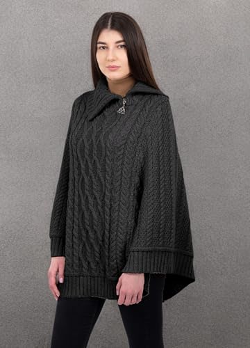 Image of SAOL Ireland Ladies 100% Merino Wool Cowl Neck Zipper Poncho