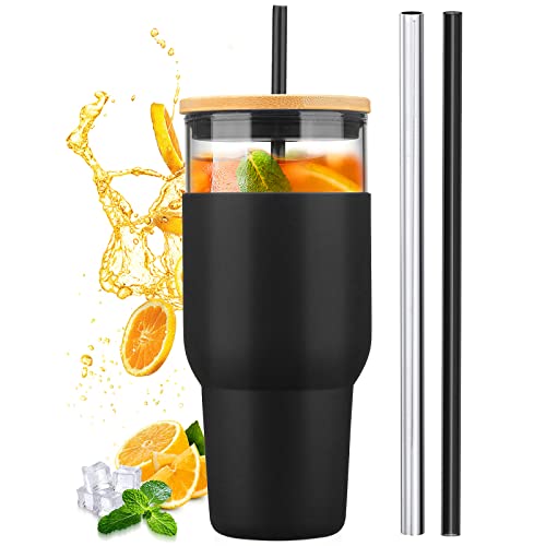 Kytffu Tumbler With Lid And Straw, 40 Oz Glass Tumbler Fits Cup Holder, Smoothie Cup Iced Coffee Tumbler For Boba Tea, Juice, Water Tumbler Suits Home, Office Or Car #TOP8