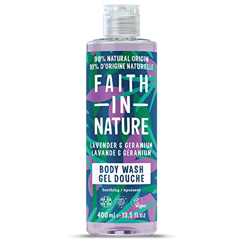 Faith In Nature Natürliches Lavendel-Geranien-Duschgel, Beruhigend, Vegan und Frei von Tierversuchen, Ohne SLS Oder Parabene, 400ml