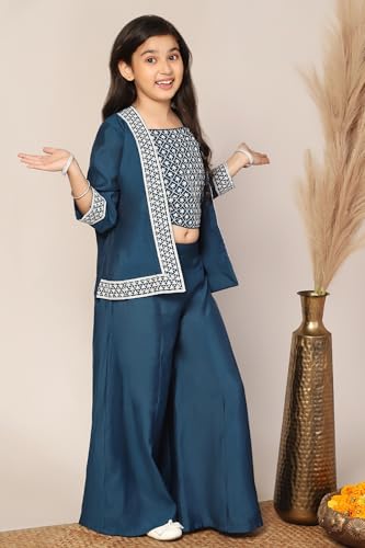 Image of Fashion Dream Girl's Silk Blend Ethnic Top and Palazzo Set |Kids Salwar Suit Set|Indo Western Set