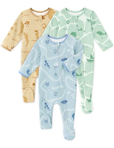 Image of FILLEEP Baby Sleepers 3 Pack Cotton Pajamas for Newborn 0-3 3-6 6-9 Months Boys Girls Clothes Sleep 'N Play Footie PJs
